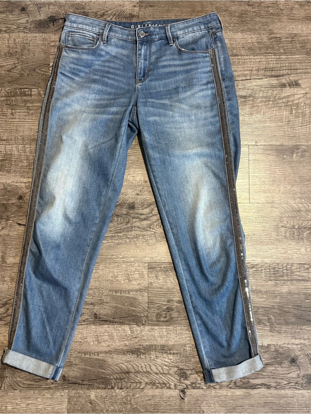 White House Black Market Jeans Women’s 6L Blue Girlfriend Sequins Denim
